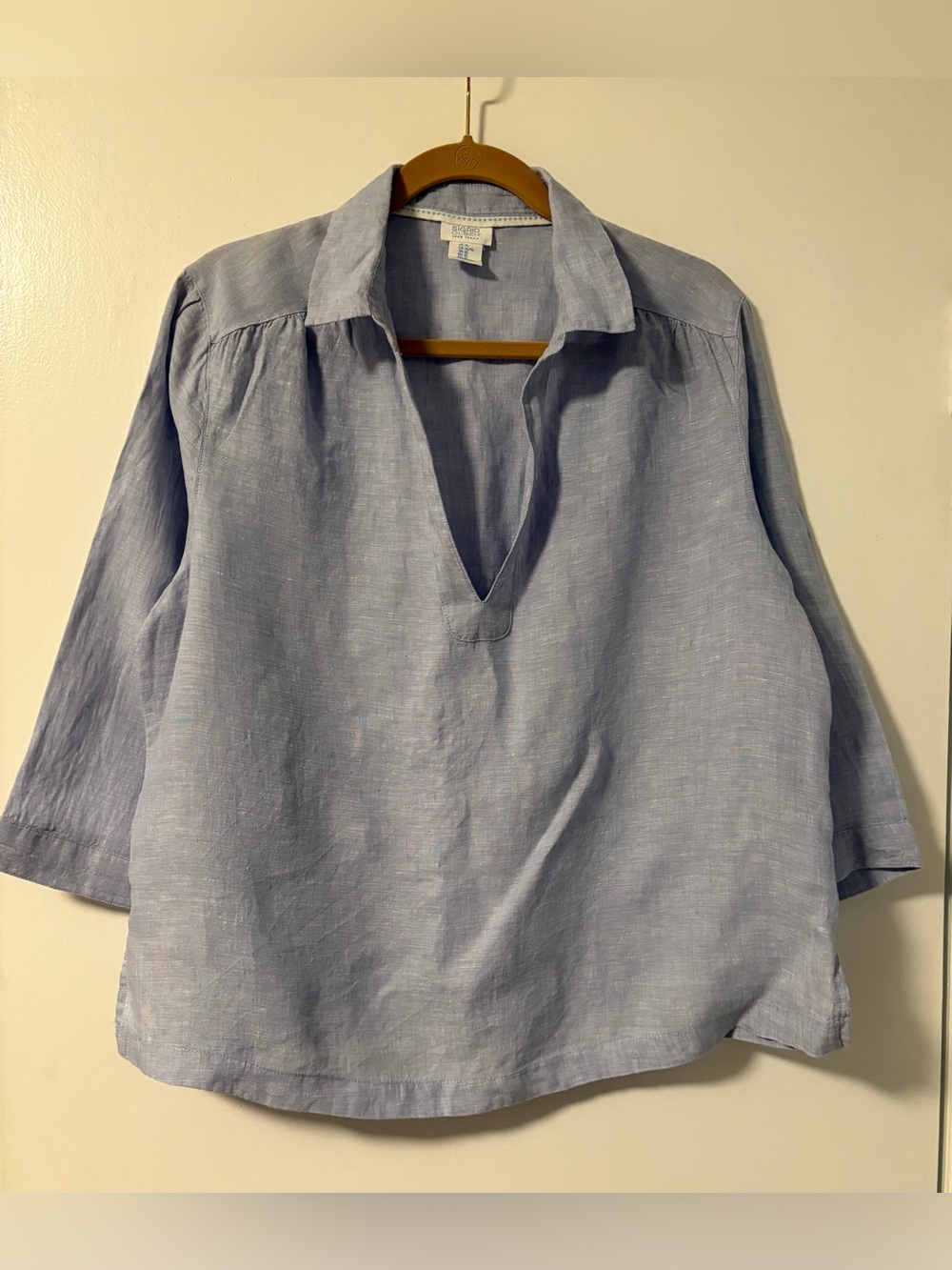Sigrid Olsen Light Blue 100% Linen V-Neck Tunic